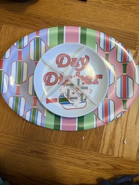 Godinger Pastel Pickleball Stripe Serving Platter and matching plates NWT